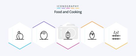 Téléchargez les illustrations : Food 25 Line icon pack including . hungry. pea. food. fruit - en licence libre de droit