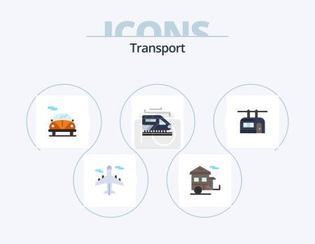 Illustration for Transport Flat Icon Pack 5 Icon Design. transport. chair lift. transport. tunnel. train - Royalty Free Image