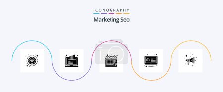 Téléchargez les illustrations : Marketing Seo Glyph 5 Icon Pack Including content. analysis. appointment. screen. monitor - en licence libre de droit