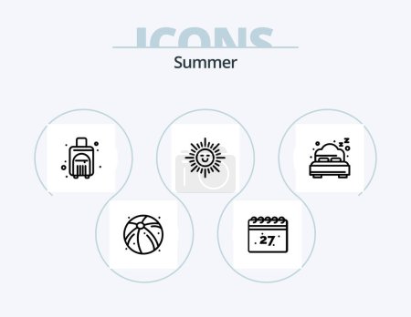 Téléchargez les illustrations : Summer Line Icon Pack 5 Icon Design. travel. bag. weather. summer. cone - en licence libre de droit