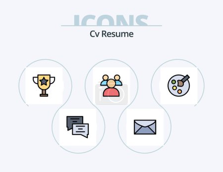 Téléchargez les illustrations : Cv Resume Line Filled Icon Pack 5 Icon Design. persona. education . school. school - en licence libre de droit