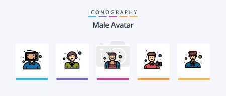 Téléchargez les illustrations : Male Avatar Line Filled 5 Icon Pack Including digital. content. line worker. service. delivery. Creative Icons Design - en licence libre de droit