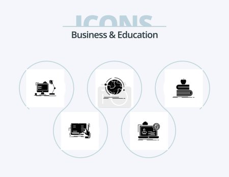 Téléchargez les illustrations : Entreprise et éducation Glyph Icon Pack 5 Icône Design. monde. ordinateur. séminaire. lampe. poste de travail - en licence libre de droit