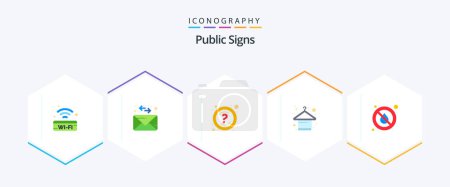 Illustration for Public Signs 25 Flat icon pack including rain. drop. question. fashion. hanger - Royalty Free Image
