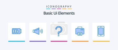Illustration for Basic Ui Elements Blue 5 Icon Pack Including mobile. machine. help. printed. printer. Creative Icons Design - Royalty Free Image