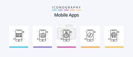 Téléchargez les illustrations : Mobile Apps Line 5 Icon Pack Incluant la navigation. gps. messager. app. activité. Icônes créatives Design - en licence libre de droit
