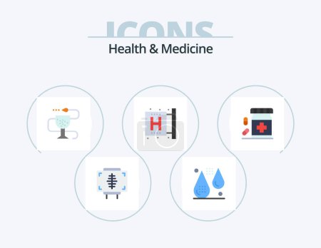 Illustration for Health and Medicine Flat Icon Pack 5 Icon Design. fitness. center. fitness. pharmacy. health - Royalty Free Image