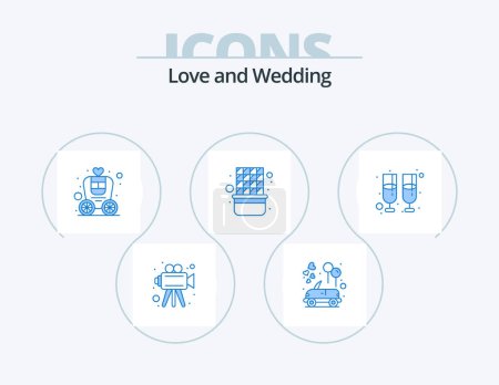 Illustration for Wedding Blue Icon Pack 5 Icon Design. drink. snack. brougham. food. wedding - Royalty Free Image