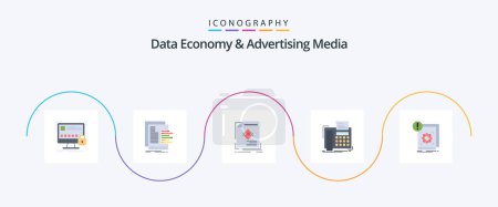 Téléchargez les illustrations : Data Economy And Advertising Media Flat 5 Icon Pack Including message. page. graph. magazine. advertisement - en licence libre de droit