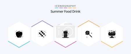 Téléchargez les illustrations : Summer Food Drink 25 Glyph icon pack including . food. drink. salad. candy - en licence libre de droit