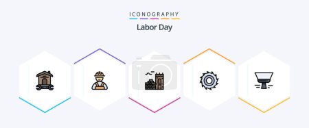 Illustration for Labor Day 25 FilledLine icon pack including tool. paint. wall. brush. blades - Royalty Free Image