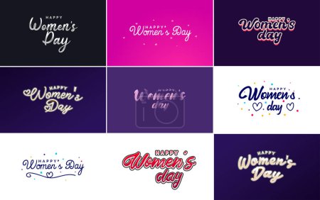 Ilustración de Abstract Happy Women's Day logo with a women's face and love vector logo design in pink and black colors - Imagen libre de derechos