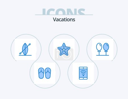 Illustration for Vacations Blue Icon Pack 5 Icon Design. . fly. summer. balloon. starfish - Royalty Free Image
