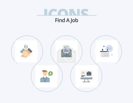 Illustration for Find A Job Flat Icon Pack 5 Icon Design. date. good. job. tick. email - Royalty Free Image