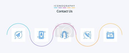 Illustration for Contact Us Blue 5 Icon Pack Including . missing. head phone. error. communication - Royalty Free Image