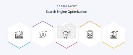 Illustration for Seo 25 Line icon pack including worldwide. domain registration. idea. domain. mobile - Royalty Free Image
