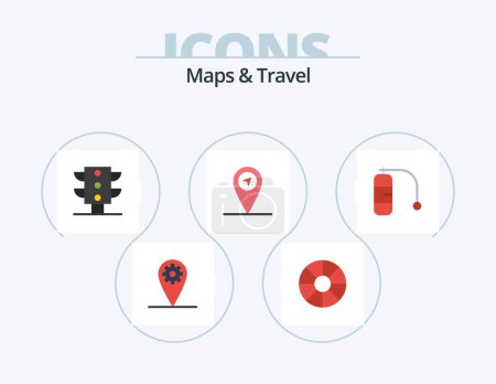 Téléchargez les illustrations : Maps and Travel Flat Icon Pack 5 Icon Design. . traffic. . travel - en licence libre de droit