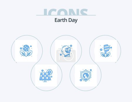 Illustration for Earth Day Blue Icon Pack 5 Icon Design. eco. thinking. world globe. green. green - Royalty Free Image
