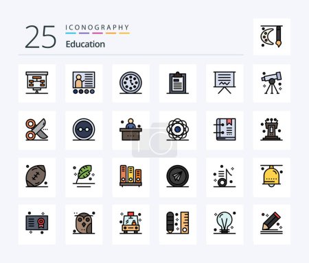 Ilustración de Education 25 Line Pack de iconos rellenos incluyendo la página. documento. Profesora. portapapeles. tiempo - Imagen libre de derechos