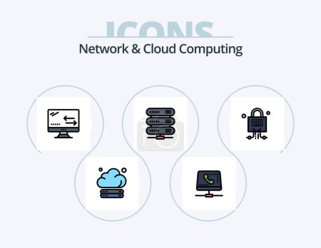 Téléchargez les illustrations : Network And Cloud Computing Line Filled Icon Pack 5 Icon Design. computing. hammer. technology. databases. transfer - en licence libre de droit