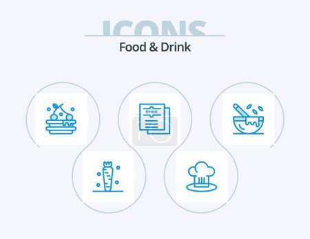 Téléchargez les illustrations : Food And Drink Blue Icon Pack 5 Icon Design. menu. drink. cook. cafe. drink - en licence libre de droit