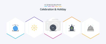 Téléchargez les illustrations : Celebration and Holiday 25 Flat icon pack including party. celebration. independence day. birthday. holiday - en licence libre de droit