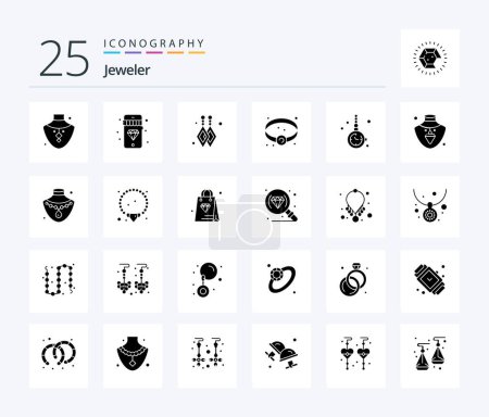 Illustration for Jewellery 25 Solid Glyph icon pack including nacklace. jewelry. dangling earrings. fashion. accessorize - Royalty Free Image