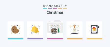 Ilustración de Paquete de iconos de Navidad plano 5 que incluye decoración. tarjeta. Árbol. luz de la vela. vela. Diseño de iconos creativos - Imagen libre de derechos