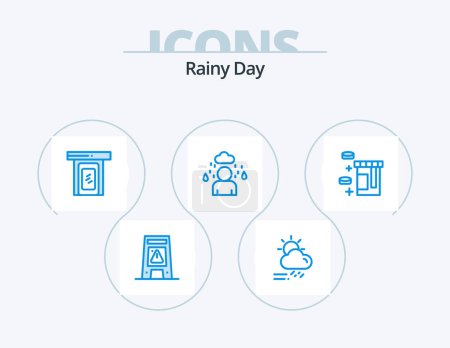Ilustración de Rainy Blue Icon Pack 5 Icon Design. tablet. cloud. season. man. door - Imagen libre de derechos