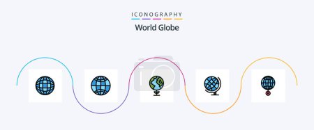 Téléchargez les illustrations : Globe Line rempli plat pack de 5 icônes y compris. internet. globe. globe. terre - en licence libre de droit