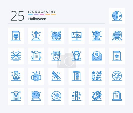 Ilustración de Halloween 25 Blue Color paquete de iconos incluyendo viejo. halloween. Tumba. Pascua. Halloween. - Imagen libre de derechos