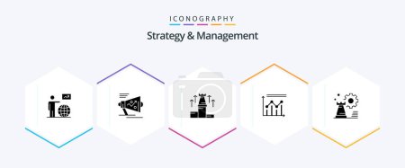 Téléchargez les illustrations : Strategy And Management 25 Glyph icon pack including graph. analytics. strategy. arrow. fort - en licence libre de droit
