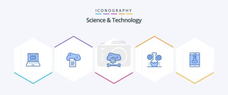 Illustration for Science And Technology 25 Blue icon pack including lab management. bear lab. online docs. cloud sync settings. cloud service configure - Royalty Free Image