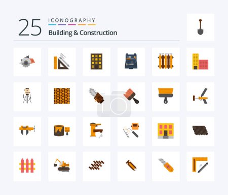 Ilustración de Edificio y construcción 25 paquete icono de color plano, incluyendo la reparación. edificio. reparación. herramientas. edificios - Imagen libre de derechos