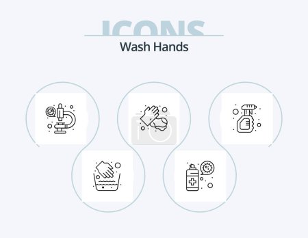 Ilustración de Wash Hands Line Icon Pack 5 Icon Design. spray. lavando. papel. Médico. manos - Imagen libre de derechos