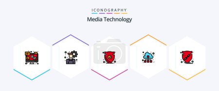 Illustration for Media Technology 25 FilledLine icon pack including trust. data traffic. shield. technology. cloud - Royalty Free Image