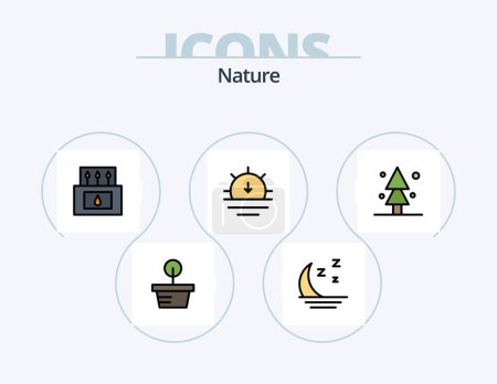 Ilustración de Nature Line Lleno Icon Pack 5 Diseño de Icono. naturaleza. niebla. campamento. tiempo. sol - Imagen libre de derechos