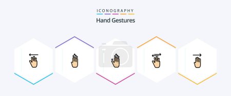 Téléchargez les illustrations : Hand Gestures 25 FilledLine icon pack including finger. left. gesture. up. hand - en licence libre de droit