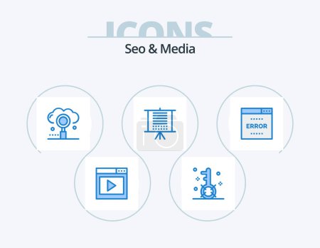 Téléchargez les illustrations : Seo and Media Blue Icon Pack 5 Icon Design. seo. board. optimization. search. media - en licence libre de droit