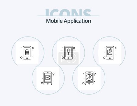 Illustration for Mobile Application Line Icon Pack 5 Icon Design. message. gear. cloud computing. app - Royalty Free Image