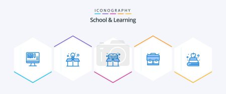 Illustration for School And Learning 25 Blue icon pack including . education. education. book. school - Royalty Free Image
