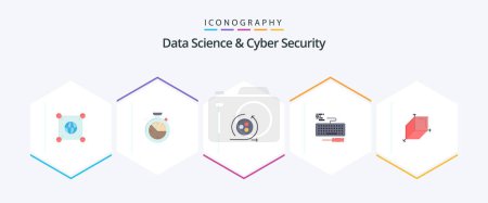 Illustration for Data Science And Cyber Security 25 Flat icon pack including box. repair. modeling. hardware. key - Royalty Free Image