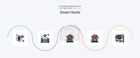Illustration for Smart Home Line Filled Flat 5 Icon Pack Including cctv. plug. music system. home. wifi - Royalty Free Image