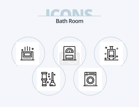 Illustration for Bath Room Line Icon Pack 5 Icon Design. . room. bathroom. bath. wash - Royalty Free Image