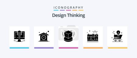 Ilustración de Design Thinking Glyph 5 Icon Pack Including photo. camera. clock. design. cube. Creative Icons Design - Imagen libre de derechos