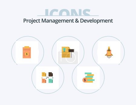 Téléchargez les illustrations : Project Management And Development Flat Icon Pack 5 Icon Design. judge. expensive. money. vintage. money - en licence libre de droit