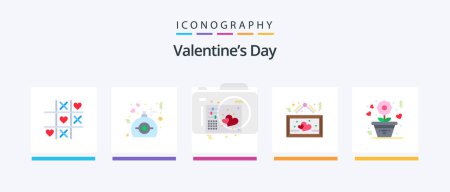 Téléchargez les illustrations : Valentines Day Flat Pack de 5 icônes y compris romantique. coeur. amour. pendaison. la musique. Icônes créatives Design - en licence libre de droit