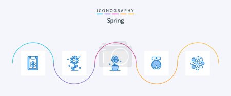 Téléchargez les illustrations : Spring Blue 5 Icon Pack Including sun flower. ladybug. flower. ladybird. beetle - en licence libre de droit