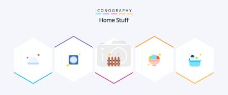 Illustration for Home Stuff 25 Flat icon pack including bathtub. ice. fence. food. bowl - Royalty Free Image