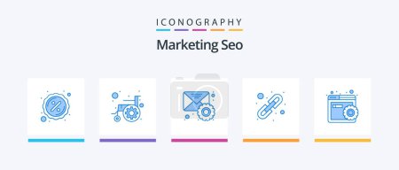 Illustration for Marketing Seo Blue 5 Icon Pack Including configure. linking. disability. link building. mail list. Creative Icons Design - Royalty Free Image